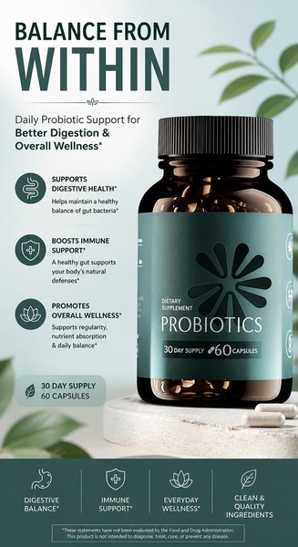A high-clarity 9:16 vertical ad featuring a supplement bottle surrounded by natural foliage to communicate digestive health.